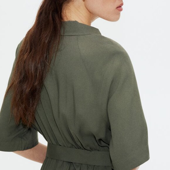H&M Tie-belt Shirt Dress Olive Green Small - Picture 4 of 8